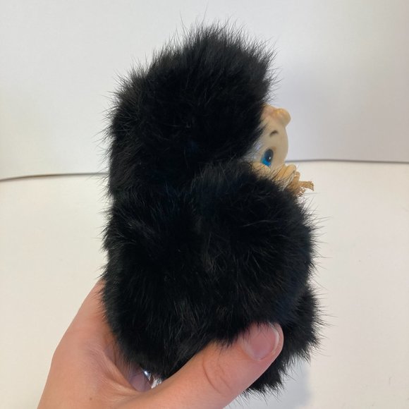 Vintage 6" Furry Baby Duck Doll Figure Black Fuzzy Bundle Plastic Head - Picture 6 of 9